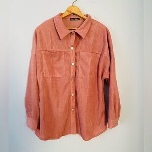 NWT Prettygarden Women's Pink Corduroy Shacket, Size Medium, Top with Snaps